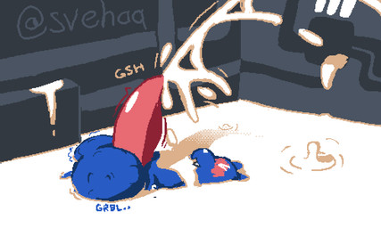 >_< after_vore ball_bulge balls big_balls big_penis blush blushing_profusely bodily_fluids cock_vore cum cum_bath cum_drip cum_everywhere cum_in_mouth cum_in_own_mouth cum_in_self cum_inside cum_on_chest cum_on_ground cum_on_own_chest cum_on_self cum_pool cum_pooling cum_vore cumshot digestion dripping ejaculation excessive_cum excessive_genital_fluids eyes_closed feral genital_fluids genitals highlights_(coloring) huge_balls huge_penis hyper hyper_balls hyper_cum hyper_genitalia hyper_penis looking_pleasured male messy penile penis ripples shadow solo vore svehaq_(artist) rain_world videocult blueberry_(svehaq) slugcat 5:3 dithering
