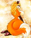 anthro blonde_hair breasts butt cheek_tuft exposed_breasts eyes_closed eyeshadow facial_tuft featureless_breasts feet female fluffy fluffy_tail fur glistening glistening_body glistening_skin hair hindpaw makeup nude orange_body orange_fur pawpads paws ponytail pose rear_view side_boob side_view solo sparkles sparkling_background tail tail_tuft tuft cassielink canid canine fox mammal absurd_res digital_media_(artwork) digital_painting_(artwork) hi_res pinup sketch