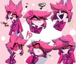 angry bodily_fluids bow_ribbon clothed clothing cross-popping_vein crossgender crying deer_ears expressions female fur hair happy open_mouth pink_hair red_eyes shocked short_hair simple_background skull_symbol solo tears usagi_star hazbin_hotel alastor_(hazbin_hotel) animal_humanoid demon humanoid hi_res