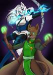 archer duo female magic_user male bluetoxic jesse_cat canid canine canis domestic_cat felid feline felis mammal wolf