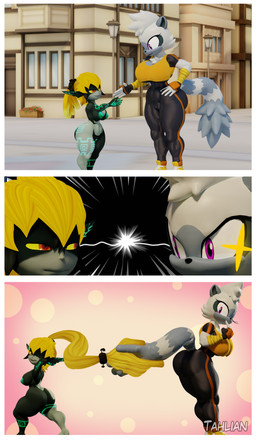anthro areola big_areola big_breasts big_butt black_body black_skin blonde_hair bodysuit breasts butt cleavage clothed clothing crop_top detailed_background duo eyelashes female female_anthro fingerless_gloves fingers fluffy fluffy_tail fur genitals gesture gloves grey_body grey_fur grey_hair grey_skin hair hand_on_hip hands_behind_head handshake handwear humanoid_pointy_ears long_hair long_tail multicolored_body multicolored_fur multicolored_skin nipples nude one_eye_closed outside pink_eyes pointy_ears red_eyes shirt short_hair shortstack skinsuit smile standing tail text thick_thighs tight_clothing topwear two_tone_body two_tone_fur two_tone_skin vulva wide_hips wink yellow_sclera tahlian idw_publishing nintendo sega sonic_the_hedgehog_(comics) sonic_the_hedgehog_(idw) sonic_the_hedgehog_(series) the_legend_of_zelda twilight_princess midna tangle_the_lemur humanoid imp lemur mammal primate ring-tailed_lemur strepsirrhine twili 2020 3d_(artwork) absurd_res artist_name blender_(artwork) digital_media_(artwork) hi_res watermark
