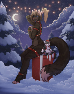 anthro biped breasts countershade_torso countershading feet female fingers front_view fur hair holidays looking_at_viewer medium_breasts navel nude nude_anthro nude_female sitting smile solo tail teeth toes tongue rimann christmas canid canine canis mammal wolf 2025 digital_drawing_(artwork) digital_media_(artwork) hi_res