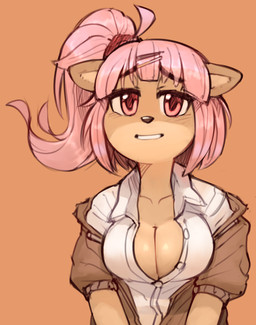 anthro breasts cleavage clothed clothing female hair jacket pink_hair solo topwear wamudraws activision crash_bandicoot_(series) crash_team_racing_(series) crash_team_racing_nitro-fueled megumi_bandicoot bandicoot mammal marsupial digital_media_(artwork) shaded
