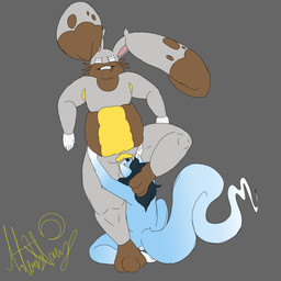 anthro belly bodily_fluids cum cum_in_mouth cum_inside duo feet foot_on_head genital_fluids male male/male musk oral oral_penetration overweight overweight_male penetration fledgedragonfox nintendo pokemon fledge_(fledgedragonfox) canid canine diggersby fox generation_6_pokemon hybrid lagomorph mammal pokemon_(species) 1:1