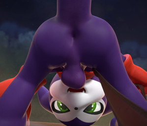 anus balls bent_over butt clothing dominant dominant_male genitals gloves green_eyes handwear kerchief leash leash_pull male mischievous_smile neckerchief neckwear presenting presenting_hindquarters short solo cinnamoncookies bandai_namco digimon digimon_(species) imp impmon 3d_(artwork) digital_media_(artwork) hi_res