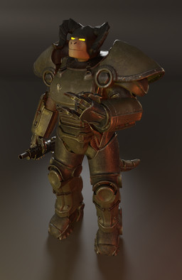 5_fingers anthro armor empty_eyes fingers furgonomics futuristic_armor gun holding_object holding_weapon horn machine male pauldron power_armor ranged_weapon shotgun simple_background solo t-51b_power_armor tail_armor weapon coin49 fallout microsoft deathclaw scalie 3d_(artwork) absurd_res digital_media_(artwork) hi_res