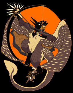 abstract_art ambiguous_gender anthro arrow_(weapon) arrowhead black_markings bow_(weapon) brown_body brown_feathers cape claws clothing crown ear_tuft feathers feet golden_markings headgear jewelry markings necklace ranged_weapon solo spots spotted_body spotted_feathers talons tan_markings toes tuft weapon white_eyes wing_claws wings welcometaco haro_(cult_of_the_lamb) avian bird deer mammal new_world_deer owl white-tailed_deer colored_line_art hi_res