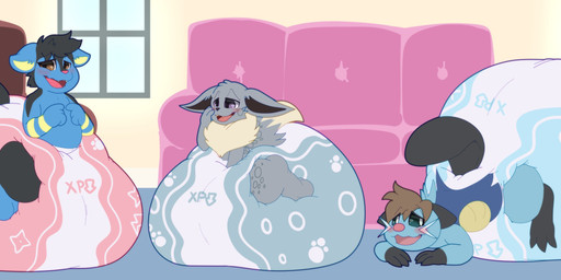 3_fingers 3_toes after_transformation ambiguous_gender anthro big_diaper big_tail black_body black_fur black_inner_ear black_tail blue_body blue_fur blush brown_hair clean_diaper clothed clothing cute_fangs detailed_background diaper diaper_only dipstick_tail ears_down experience_drain fangs feet fingers fluffy fluffy_tail fur furniture gloves_(marking) grey_body grey_fur grey_tail group hair hand_on_diaper huge_diaper index_to_index inside leg_markings level_drain lying markings on_front open_mouth open_smile pivoted_ears sitting smile socks_(marking) sofa spots spotted_body spotted_fur spotted_markings spotted_tail striped_arms striped_body striped_fur stripes tail tail_markings tan_body tan_fur tan_tail_tip teeth toes topless touching_diaper trio wearing_diaper whiskers white_whiskers window yellow_body yellow_fur yellow_inner_ear shinywark nintendo pokemon jordan_shinespark dewott eevee generation_1_pokemon generation_4_pokemon generation_5_pokemon luxio pokemon_(species) 2022 absurd_res character_request hi_res signature