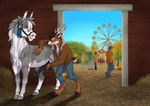 amusement_ride animal_genitalia animal_penis anthro anthro_on_feral antlers balls barn bestiality biped blue_eyes brown_body brown_fur brown_hair clothed clothing cloven_hooves day duo_focus equine_genitalia equine_penis erection feral ferris_wheel flared_penis fully_clothed fur genitals grey_body grey_fur group hair handjob hay hooves horn inside leg_markings male male/male male_on_feral markings medial_ring penile penis plant public quadruped sex short_hair sky snout socks_(marking) tree unguligrade white_body white_fur yellow_eyes rufciu cervine deer equid equine human mammal new_world_deer white-tailed_deer hi_res shaded signature