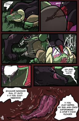 abuse anal anal_fingering anthro anthro_on_feral bestiality black_body black_fur bodily_fluids clothed clothing deep_rimming dialogue duo female feral fingering forced fur horn internal internal_anal internal_rimming male male/female male_rimming_female oral pinned pinned_to_ground rape rimming sex size_difference speech_bubble sweat tail tears text torn_clothing brradett lernie_(brradett) canid canine mammal scalie absurd_res colored comic english_text hi_res