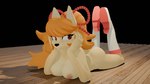 accessory anthro boots bow_ribbon breasts butt clothing female footwear hair hair_accessory hair_bow hair_ribbon holding_head lying nipples on_front on_ground orange_hair red_eyes ribbons shoes solo rockthatmodels undertale_yellow ceroba_ketsukane canid canine fox mammal monster 3d_(artwork) digital_media_(artwork) hi_res