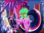 2016 4:3 anthro big_breasts breasts butt crown cutie_mark digital_media_(artwork) equid equine feathered_wings feathers female friendship_is_magic fur genitals hair hasbro headgear hi_res horn looking_at_viewer mammal multicolored_hair my_little_pony mythological_creature mythological_equine mythology nipples nude pinup pose presenting purple_body purple_eyes purple_feathers purple_fur pussy rainbow_power royalty smile solo tiara twilight_sparkle_(mlp) winged_unicorn wings znhc