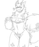 anthro big_tail breasts female fluffy fluffy_tail fur horn smile solo tail unknown_artist kaiju_paradise carneline_(kaiju_paradise) gootraxian hi_res monochrome signature sketch