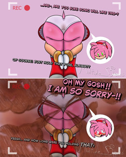 accessory accident adolescent alternative_fashion apology awkward awkward_pose bare_legs bent_over big_butt blush bodily_fluids boots bracelet butt butt_focus chibi clothing dirty dirty_anus dirty_ass dress embarrassed fart fart_cloud farting_in_face farting_on_another farting_on_face female flatulance footwear fur gassy gloves gold_(metal) gold_bracelet gold_jewelry hair hair_accessory hairband handwear huge_butt humiliation j-fashion jewelry lolita_(fashion) medium_hair multiple_beans nervous panties pink_body pink_fur pink_hair red_boots red_clothing red_dress red_footwear red_hairband shoes slim smell smelly smelly_anus smelly_ass solo surprised tail tears underwear wavy_mouth white_clothing white_gloves white_handwear white_panties white_underwear young praise_da_booty_(meme) sega sonic_the_hedgehog_(series) amy_rose eulipotyphlan hedgehog humanoid mammal 2koma comic hi_res
