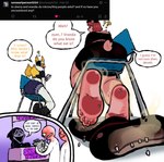 anthro art_prompt chair dialogue extreme_size_difference feet female foot_fetish foot_focus furniture humanoid_feet micro musk oblivious on_chair plantigrade sitting sitting_on_chair size_difference smelly smelly_feet soles stink_fumes stuck_to_foot text tweet blarf022 blarf_(blarf022) sherry_bear_(blarf022) vranda_von_bat_(blarf022) bat bear honduran_white_bat humanoid kinx_(blarf022) leaf-nosed_bat mammal microbat yangochiropteran 2025 absurd_res english_text hi_res