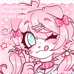 accessory age_regression anthro clothing female fur heterochromia pink_body pink_fur solo spots unknown_artist canid canine canis domestic_dog husky mammal nordic_sled_dog spitz 1:1 hi_res icon