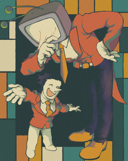 antennae_(anatomy) blazer bottomwear clothed clothing duo electronics eyeless footwear for_a_head fully_clothed gloves handwear male necktie not_furry pants pointy_nose screen screen_face shoes smile television mamaito deltarune undertale_(series) spamton_g._spamton tenna_(deltarune) addison_(deltarune) darkner human humanoid mammal object_head screen_head tv_head hi_res