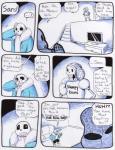 aftertale animated_skeleton bone clothed clothing comic dialogue drawer electronics english_text loverofpiggies male not_furry papyrus_(undertale) sans_(undertale) skeleton stairs teeth television text undead undertale undertale_(series)