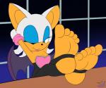 5_toes anthro barefoot biped breasts clothed clothing eyeshadow feet female foot_focus gloves handwear humanoid_feet looking_at_viewer makeup one_eye_closed plantigrade smile soles solo stirrup_legwear toes wings wink sorcererlance sega sonic_the_hedgehog_(series) rouge_the_bat bat mammal 2018