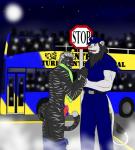 anthro biceps bottomwear bottomwear_down bus butt clothed clothing commercial_vehicle cuff_(restraint) detailed_background duo_focus erection exhibitionism flasher flashing genitals group handcuffs iron_cuffs male metal_cuffs muscular night pants pants_down partially_clothed penile_spines penis police public public_transportation recording restraints sign silhouette smile street undressing vehicle vehicle_for_hire wrist_cuffs hunterramirez felid lion mammal pantherine tiger hi_res