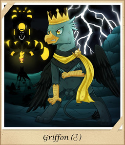 amber_eyes animal_genitalia balls clothing crown electricity feral genitals headgear lightning male sheath solo vavacung friendship_is_magic hasbro my_little_pony mythology arimaspi_(mlp) king_guto_(mlp) avian cyclops gryphon mythological_avian mythological_creature
