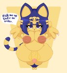 2024 :< alyaska2201 animal_crossing ankha_(animal_crossing) anthro areola balls barbell_piercing belly big_areola big_breasts blue_eyes blue_hair bob_cut breasts claws commanding_viewer dialogue domestic_cat english_text erection eyelashes feet felid feline felis front_view full-length_portrait fur genitals gynomorph hair hi_res high-angle_view huge_areola huge_hips huge_thighs intersex looking_at_viewer looking_up looking_up_at_viewer mammal markings navel nintendo nipple_barbell nipple_piercing nipples nude penis piercing portrait raised_arms reaching_towards_viewer short short_stack simple_background slightly_chubby slightly_chubby_anthro slightly_chubby_gynomorph slightly_chubby_intersex solo speech_bubble standing striped_markings striped_tail stripes tail tail_markings talking_to_viewer teapot_(body_type) text thick_thighs uraeus vein veiny_penis wide_hips yellow_background yellow_body yellow_fur