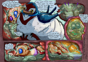 abdominal_bulge avian_feet beak blue_body bodily_fluids clothing digestion drooling feathered_crest feathered_wings feathers feet female female_pred feral feral_pred feral_prey gizzard gore graphic_digestion hat head_crest headgear headwear internal jewelry male male_prey markings necklace oral_vore organs profanity red_markings saliva scarf size_difference smaller_pred stomach stomach_acid tail tail_feathers tailow talons text toes vore white_body white_markings wings yellow_eyes conditional_dnp foxyoreos gyrotech nintendo pokemon meep_the_eevee mistral_(gyro) avian bird eevee generation_1_pokemon generation_3_pokemon pokemon_(species) taillow absurd_res comic english_text hi_res