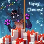 anthro big_eyes femboy gift happy holidays male pawpads purple_pawpads snowflake solo balco christmas suerte deity domestic_cat felid feline felis mammal 1:1 hi_res