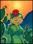 ambiguous_gender anthro cactus clothed clothing costume desert eyes_closed flower front_view outside plant solo sunset zipper keovi domestic_cat felid feline felis mammal half-length_portrait portrait traditional_media_(artwork)