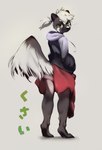 anthro biped clothed clothing female green_eyes hair looking_at_viewer looking_back looking_back_at_viewer partially_clothed partially_exposed partially_exposed_butt skunk_tail solo tail text upskirt whiskers white_hair lichee salem_(lichee) mammal mephitid skunk spotted_skunk 2023 hi_res japanese_text translated