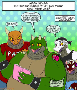 anthro arm_tattoo armband belly big_breasts book bottomwear breasts clothed clothing cross-popping_vein diary eyewear facial_piercing female glasses green_body green_scales group headgear headwear heart_tattoo horn male message multicolored_body multicolored_scales non-mammal_breasts nose_piercing nose_ring obese obese_anthro obese_female obese_male open_mouth orange_body orange_scales overweight overweight_anthro overweight_female overweight_male pants piercing profanity red_body red_eyes red_scales ribbons ring_piercing scales shirt speech_bubble tattoo text topwear two_tone_body two_tone_scales user_message username ventral_scales white_body white_scales yellow_sclera viroveteruscy if_hell_had_a_taste mythology chili_crush pepper_crush salt_crush vinegar_crush dragon mythological_creature mythological_scalie scalie 2023 absurd_res digital_media_(artwork) english_text hi_res