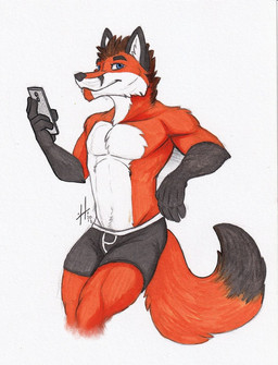 anthro athletic athletic_anthro athletic_male black_body black_bottomwear black_clothing black_fur black_nose black_tail blue_eyes bottomwear brown_hair cheek_tuft chest_tuft clothed clothing dipstick_tail electronics facial_tuft fur gloves_(marking) hair holding_object holding_phone looking_at_viewer male male_anthro markings mouth_closed phone red_body red_fur red_tail short_hair simple_background solo tail tail_markings topless tuft white_body white_fur hufnaar canid canine fox mammal 2018 colored_sketch dated hi_res portrait sketch three-quarter_portrait