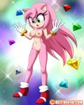 anthro blush breasts chaos_emerald clothing emerald_(gem) female fur gem genitals gloves green_eyes handwear implied_transformation mostly_nude nipples pink_body pink_fur pussy solo surprise reit sega sonic_the_hedgehog_(series) amy_rose eulipotyphlan hedgehog mammal 2021 hi_res