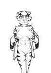 anthro breasts clothing crossgender female fur genitals humanoid_genitalia humanoid_pussy medium_breasts mtf_crossgender muscular muscular_female nipples pussy simple_background solo standing striped_body striped_fur stripes undressing white_background zambs disney talespin shere_khan bengal_tiger felid mammal pantherine tiger 2025 absurd_res black_and_white hi_res monochrome