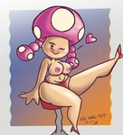 blush breasts clothed clothing exposed_breasts female fungus heart_symbol nipples not_furry one_eye_closed panties raised_leg sitting smile solo thick_thighs topless underwear wink hlsolarguy mario_bros nintendo toadette elemental_creature fungi_fauna humanoid toad_(mario) hi_res