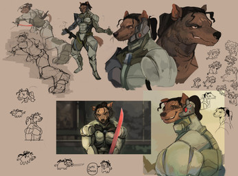 alternate_species anthro armor black_hair brown_body brown_fur feral fluffy fluffy_tail fur furrification hair humor katana looking_at_viewer looking_back male melee_weapon muscular muscular_anthro muscular_male science_fiction smile smiling_at_viewer sword tail weapon okamiwolven konami metal_gear metal_gear_rising:_revengeance platinumgames jetstream_sam canid canine canis mammal wolf absurd_res hi_res sketch