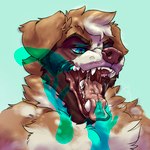 anthro bodily_fluids disembodied_hand floppy_ears ghost_hand glowing glowing_eyes group hands_in_mouth lips male open_mouth saliva saliva_string snarling solo_focus zack_longthorn canid canine canis domestic_dog mammal molosser mountain_dog saint_bernard 1:1 hi_res