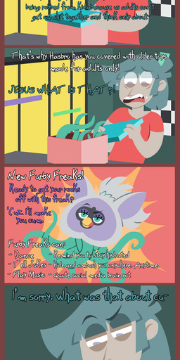 backwards_hat baseball_cap beak bestiality blue_hair bodily_fluids clothing cum cum_in_mouth cum_inside cumshot cumshot_in_mouth duo ejaculation feathers female feral genital_fluids hair hat headgear headwear high_ponytail human_on_feral humor interspecies larger_male male male/female ponytail purple_body purple_eyes purple_feathers sex size_difference smaller_female teal_eyes tentacle_sex tentaclejob tentacles text toy shane_frost furby animate_inanimate furby_(species) human mammal absurd_res comic english_text hi_res long_image tall_image