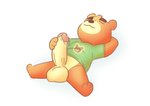 anthro balls brown_body brown_fur chibi clothing erection eyes_closed fur genitals humanoid_genitalia humanoid_hands humanoid_penis lying male penis shirt simple_background solo topwear white_background marcelstays animal_crossing nintendo teddy_(animal_crossing) bear mammal 2020 hi_res