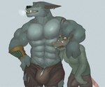 abs anthro bulge clothing duo ear_piercing eyewear fur goggles male male/male muscular muscular_anthro muscular_male pecs piercing size_difference torn_clothing fleshformomo league_of_legends riot_games tencent twitch_(lol) warwick_(lol) canid canine canis mammal murid murine rat rodent wolf hi_res