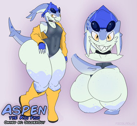 anthro big_butt breasts butt clothing female freckles huge_butt rainboots small_breasts solo yellow_eyes nicolaowo aspen_(soldierguy) amur_carp carp cyprinid cypriniform fish koi marine typical_carp hi_res tagme