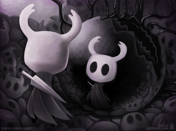 2_horns ambiguous_gender anthro black_body black_eyes cloak clothing horn melee_weapon mirror mirror_reflection reflection solo standing weapon lichfang hollow_knight_(franchise) team_cherry the_knight_(hollow_knight) arthropod insect vessel_(species) 2024 dated digital_media_(artwork) hi_res