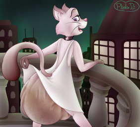anthro balcony big_diaper choker city cityscape clothed clothing clothing_lift diaper dress dress_lift feces female fur huge_diaper jewelry necklace pink_body pink_eyes pink_fur pink_nose pooped soiled soiled_diaper soiling solo tail unclean_diaper used_diaper wearing_diaper whiskers plinkiepoi jessica_(arm_&_hammer) domestic_cat felid feline felis mammal hi_res