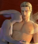 2016 albert_wesker anthro areola blonde_hair breasts brown_background capcom crossover disney duo eyes_closed female fur grey_nipples hair hand_holding hattonslayden hi_res human human_on_anthro interspecies judy_hopps lagomorph larger_male leporid male male/female mammal nipples nude pink_nose rabbit resident_evil simple_background size_difference smaller_female smile zootopia