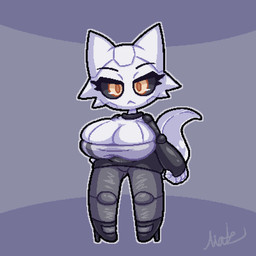 anthro big_breasts biped black_sclera bottomwear breasts cleavage clothed clothing eyebrows eyelashes female footwear front_view fully_clothed high_heels legwear looking_at_viewer machine outline shoes simple_background solo tail topwear white_body white_ears white_tail yellow_eyes matz_(pixiv) mythology iker_(zaclyn) android dragon mythological_creature mythological_scalie robot scalie 1:1 2025 aliasing digital_drawing_(artwork) digital_media_(artwork) hi_res signature