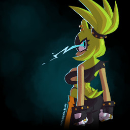 anthro big_breasts blue_eyes bottomwear bracelet breasts clothing ear_piercing electricity eyelashes female hair jewelry long_eyelashes looking_at_viewer oversized_bottomwear oversized_clothing piercing ponytail side_boob solo studded_bracelet studded_hair_tie studded_jewelry studs tail thong thong_straps torn_clothing underwear captain_molasses idw_publishing sega sonic_the_hedgehog_(comics) sonic_the_hedgehog_(idw) sonic_the_hedgehog_(series) surge_the_tenrec afrosoricid mammal tenrec 1:1 hi_res signature