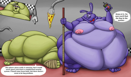 anthro belly bo_staff controller duo eating feeding feeding_tube food fupa male male/male medical_instrument moobs morbidly_obese nipples nude obese obsessed overweight pizza remote_control robot_arms scientific_instrument text tools tube weight_gain wrench wolfgerlion64 five_nights_at_freddy's scottgames teenage_mutant_ninja_turtles bonnie_(fnaf) donatello_(tmnt) lagomorph leporid mammal rabbit reptile scalie turtle absurd_res english_text hi_res