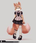 2_tails alternative_fashion anthro blush clothing dress ero_lolita femboy fur green_eyes j-fashion latex legwear lolita_(fashion) maid_uniform male multi_tail simple_background solo stockings tail tan_body tan_fur uniform young tobbywolf canid canine fox mammal hi_res