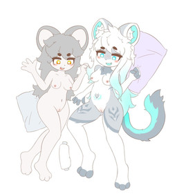anthro blush breasts duo female genitals hair long_hair lying medium_breasts navel nude open_mouth open_smile smile vulva xiaolan190 felid humanoid mammal mouse murid murine pantherine rodent tiger