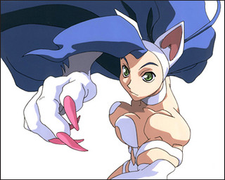 animation_cel anthro blue_hair bouncing_breasts breasts female fur hair in_motion nude solo technically_nude white_body white_fur capcom darkstalkers felicia_(darkstalkers) felid feline mammal monster werecreature implied_motion low_res official_art